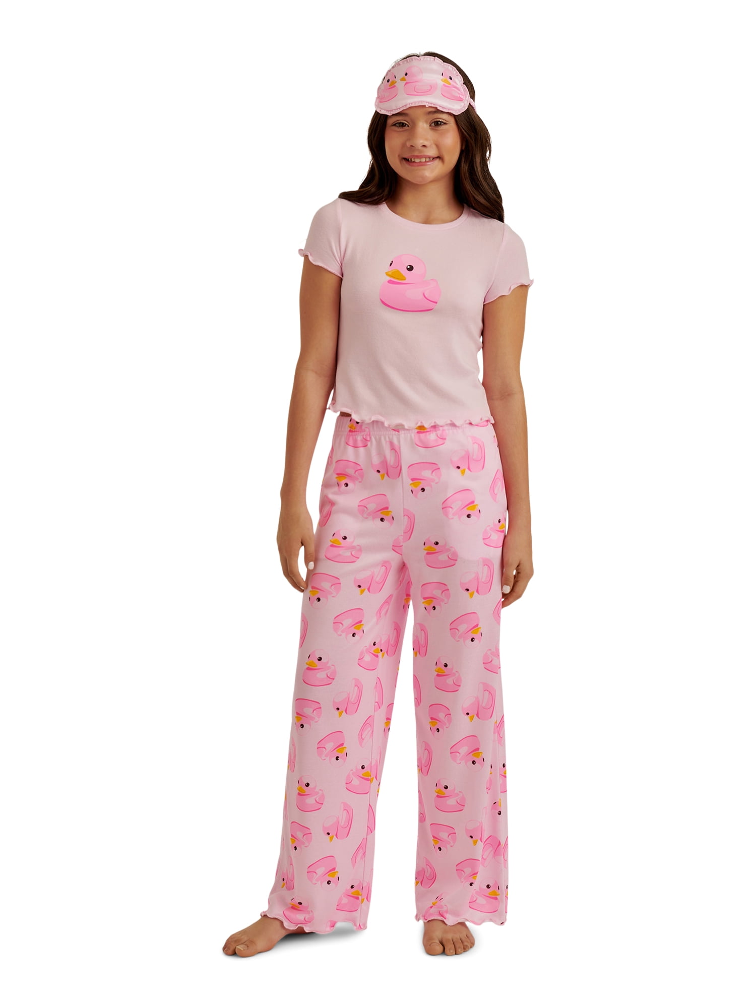 Justice Girls Short Sleeve Tee, Pants and Eye Mask Pajama Set, 3-Piece, Sizes 5-18