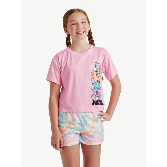 Justice Girls Short Sleeve Tee with Shorts Pajama 2-Piece Set, Sizes 5-18
