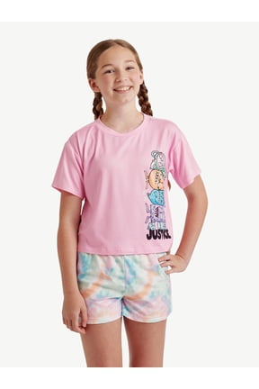 Girls Short Sleeve Tee with Shorts Pajama 2-Piece Set, Sizes 5-18