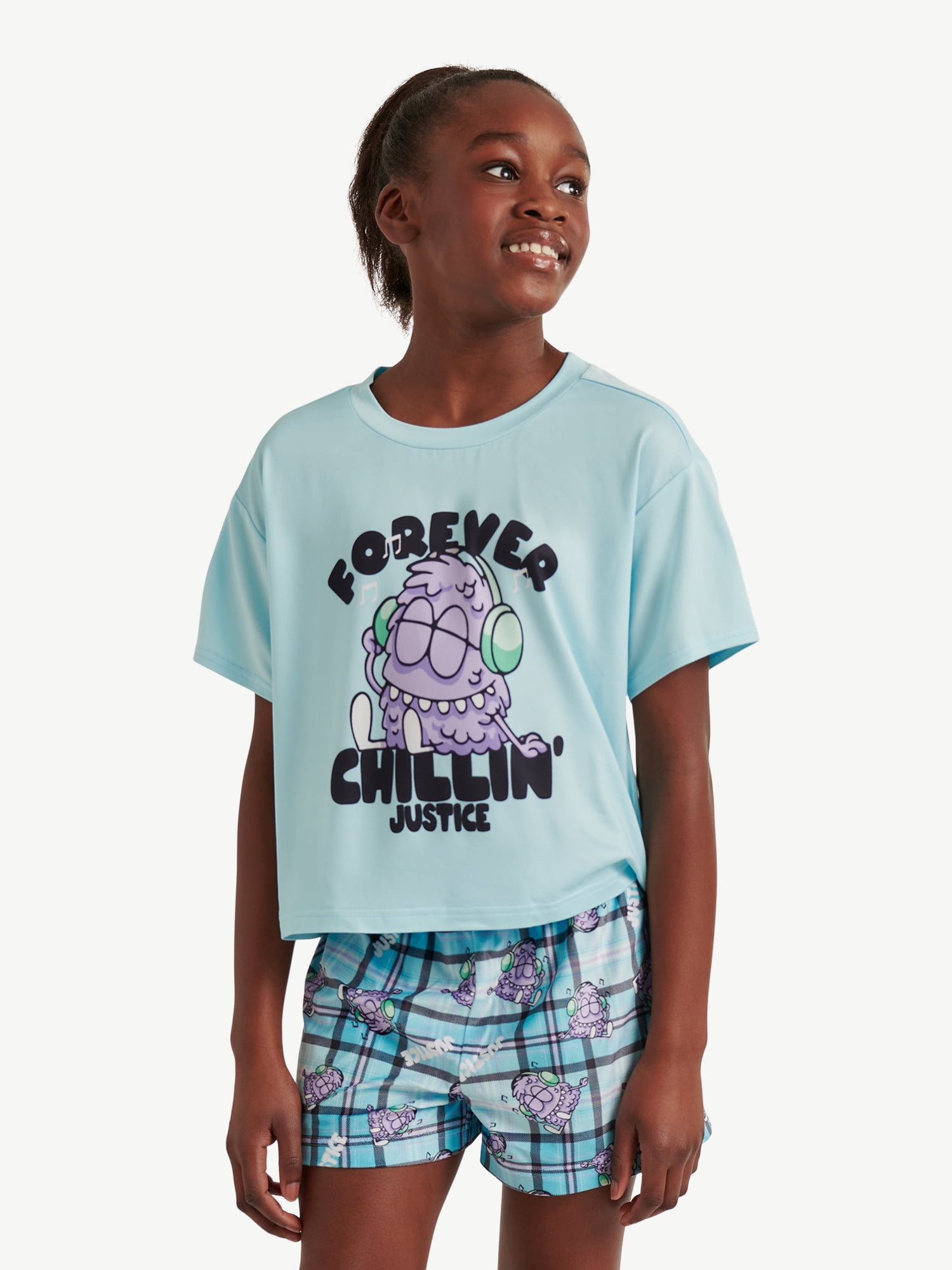 Justice Girls Short Sleeve Tee with Shorts Pajama 2-Piece Set, Sizes 5-18