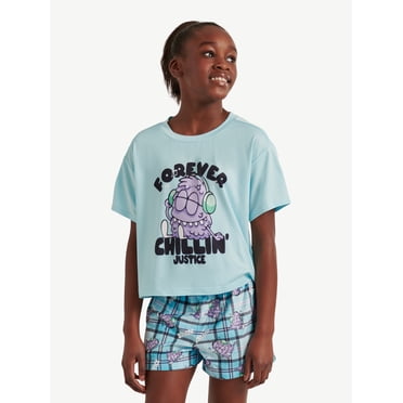 Justice Girls Short Sleeve Tee with Shorts Pajama 2-Piece Set, Sizes 5-18
