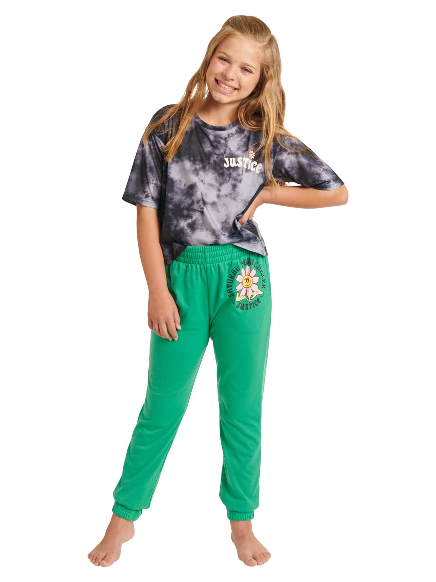 Justice Girls Short Sleeve Top and Jogger Sleep Pant, 2-piece