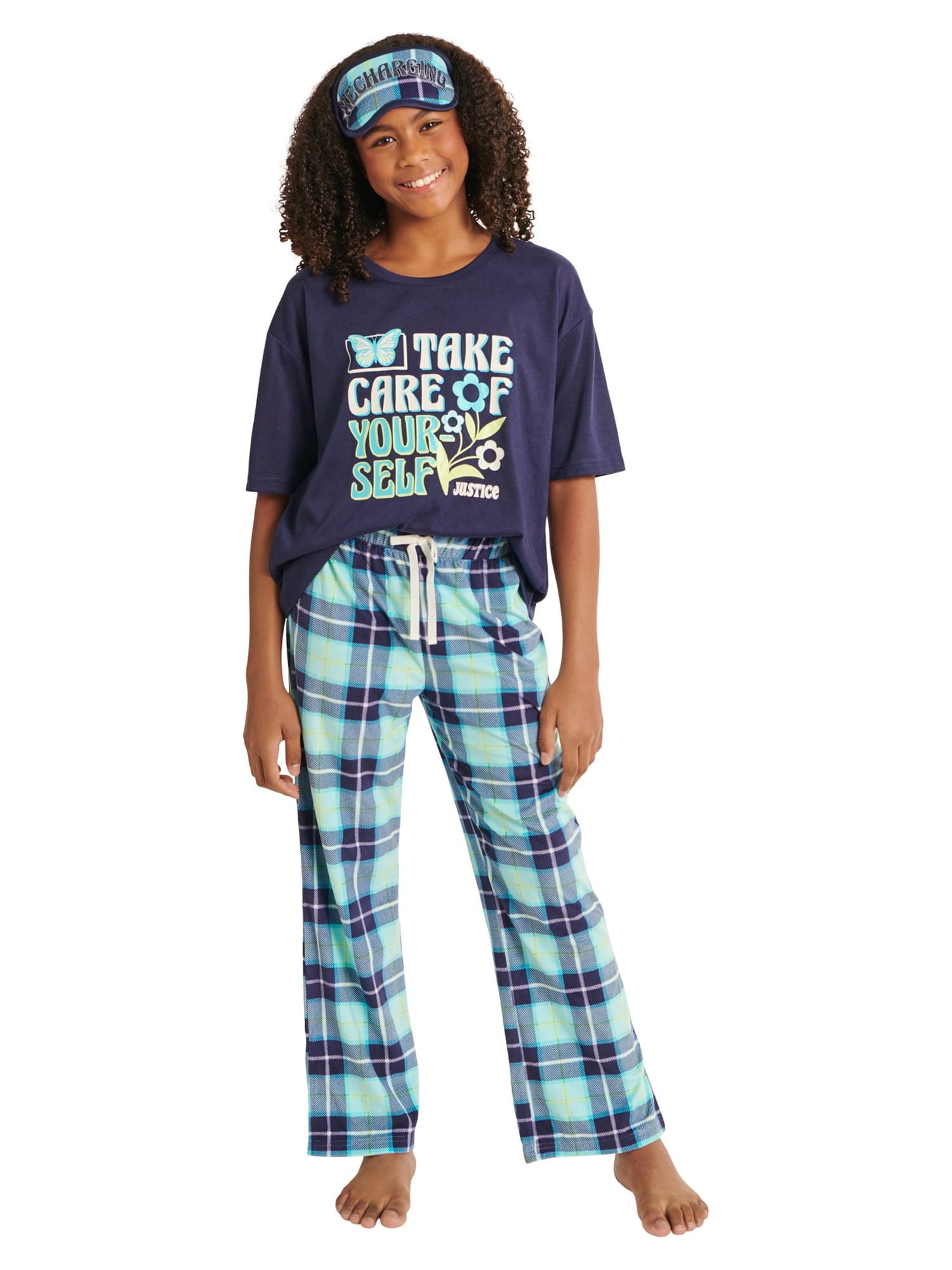 Justice Girls Short Sleeve Top and Long Pant Pajama Set with Sleep
