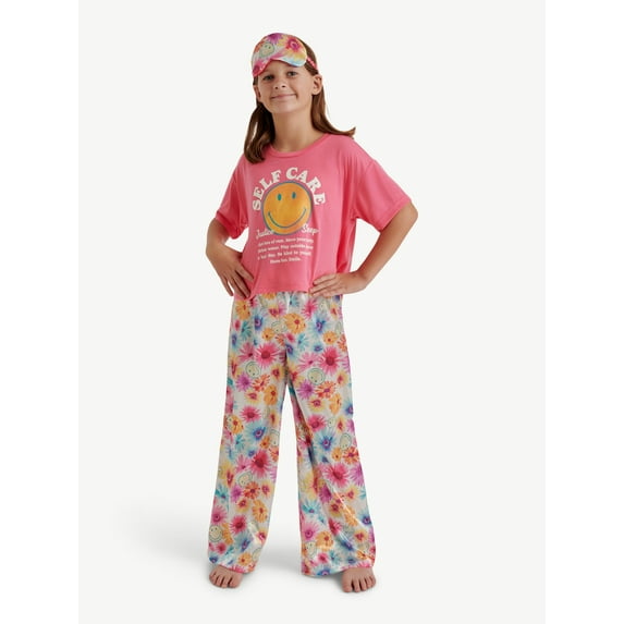 Justice Girls Short Sleeve Top and Pant Pajama Set with Eyemask, 3-piece, Sizes 5-18 & Plus