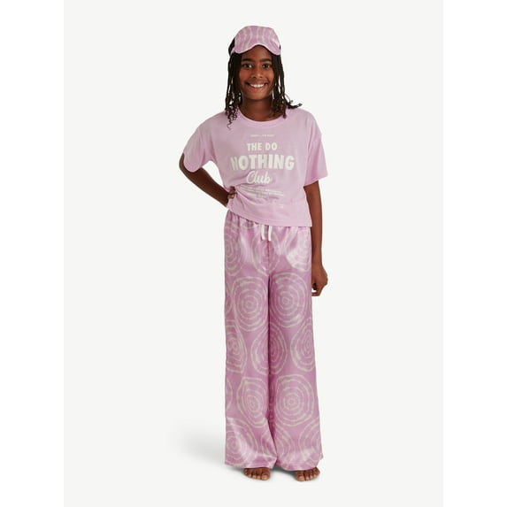 Justice Girls Short Sleeve Top and Pant Pajama Set with Eyemask, 3-piece, Sizes 5-18 & Plus