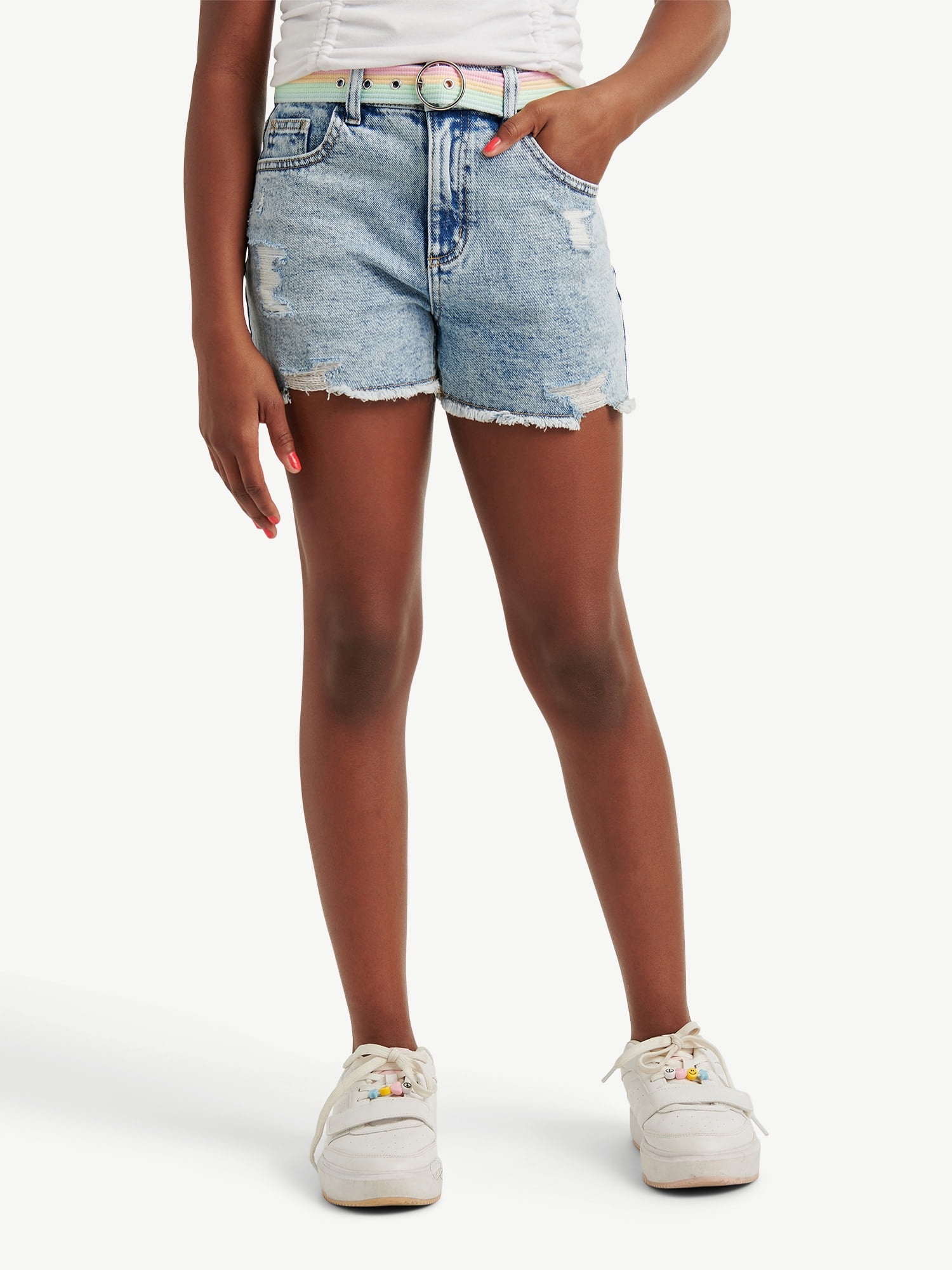 【EXPIRED GIRL】25ss STUD SHORTS Justice Girls Denim Shorts with Belt and Pockets, Sizes 6-18