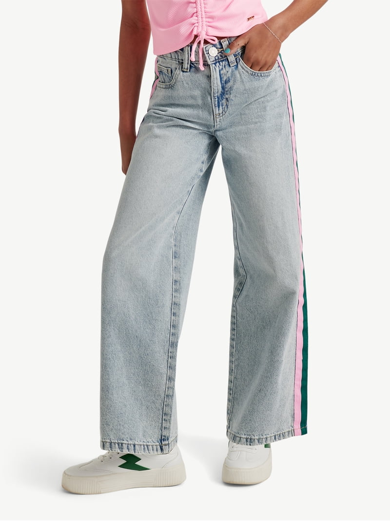   Jeans スタジャン グレー/ホワイト Justice Girls Wide Leg Textured Jeans, Sizes 6-18, Slim & Plus