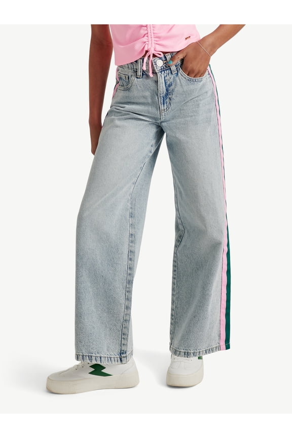 Girls Side Stripes Textured Jeans, Sizes 6-18, Slim & Plus