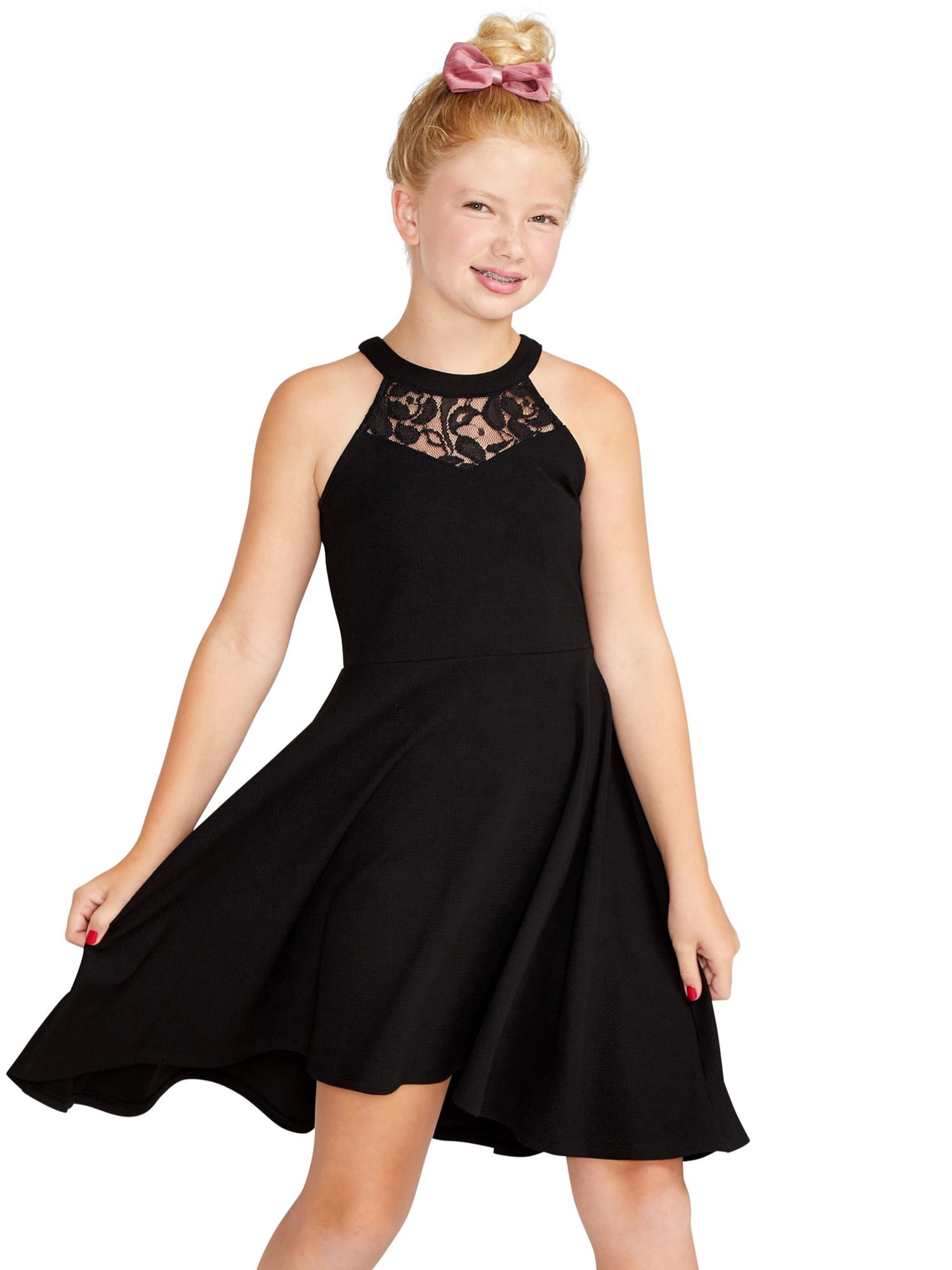 Justice Girls Sleeveless Knit Dress With Lace Sizes 5 18 Plus Walmart