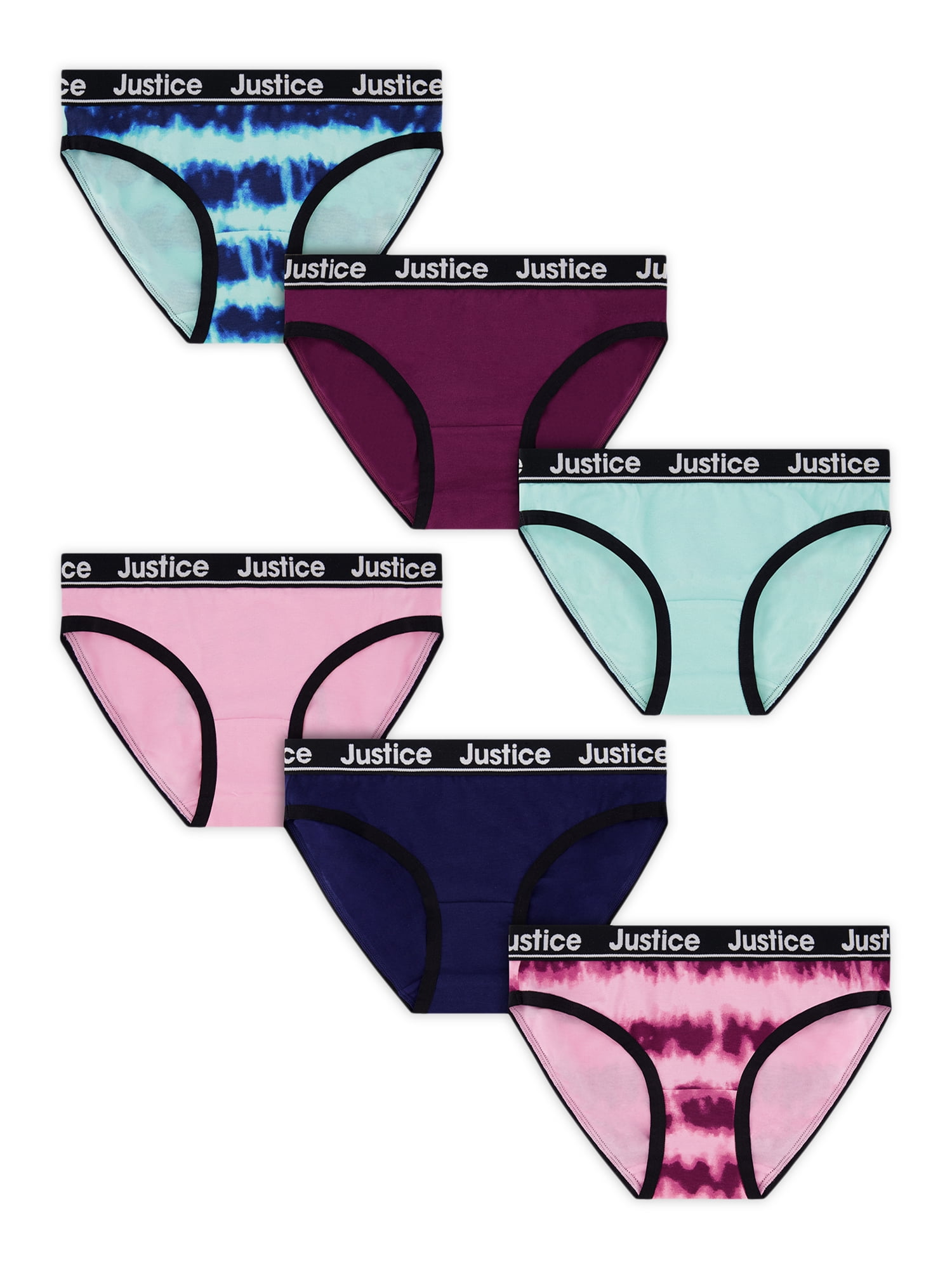 Justice Girls Soft Cotton Bikini Underwear, 6Pack, Sizes 616