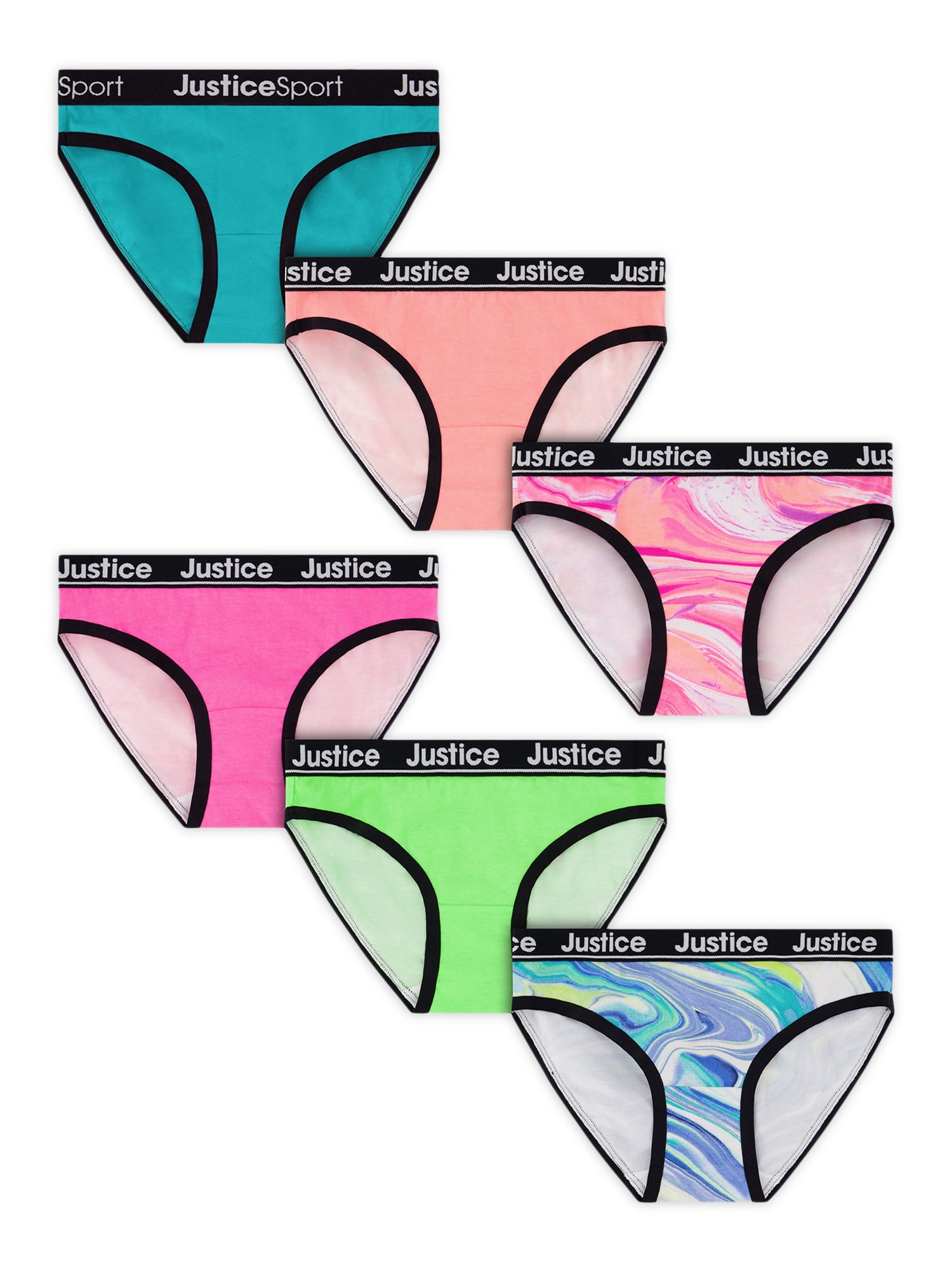 Justice Girls Soft Cotton Bikini Underwear, 6Pack, Sizes 616