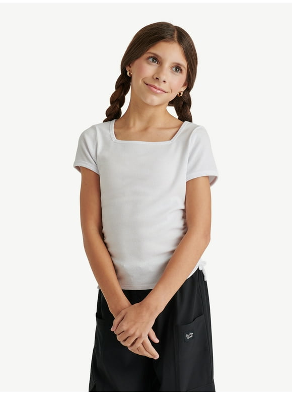 Girls Square Neck Short Sleeve Top, Sizes XS - XLP