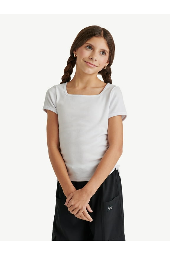 Girls Square Neck Short Sleeve Top, Sizes XS - XLP