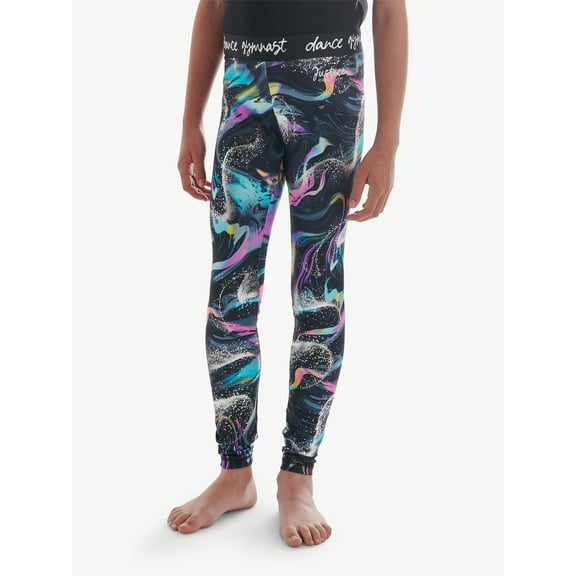 Justice Swirl Print Strappy Back Gymnastic Leotard for Girls with Scrunchie, Sizes XS-XL