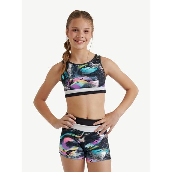 Justice Reversible Racerback Sports Bra for Girls with Swirl Print, Sizes XS-XL