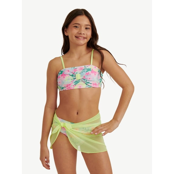 Justice Girls Three Piece Bikini Set with Coverup Sarong Swimsuit, sizes XS-XL