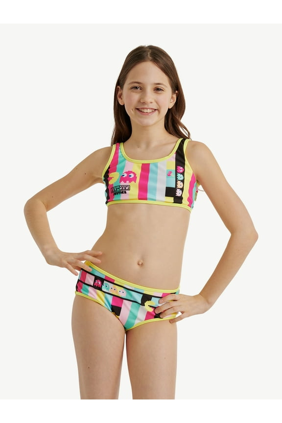 Girls Two-Piece Pacman Bikini with Keyhole Back, Sizes 5-18