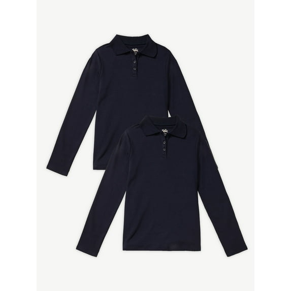 Justice Girls Uniform Long Sleeve Knit Polo Shirt, 2-Pack, Sizes XS-XLP