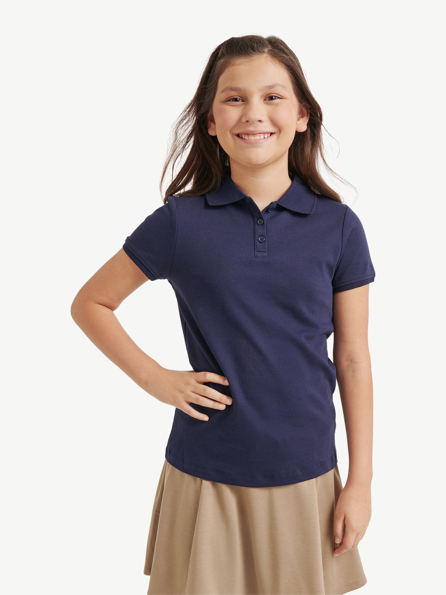 Justice Girls Uniform Short Sleeve Knit Polo Shirt, Sizes XS-XLP 