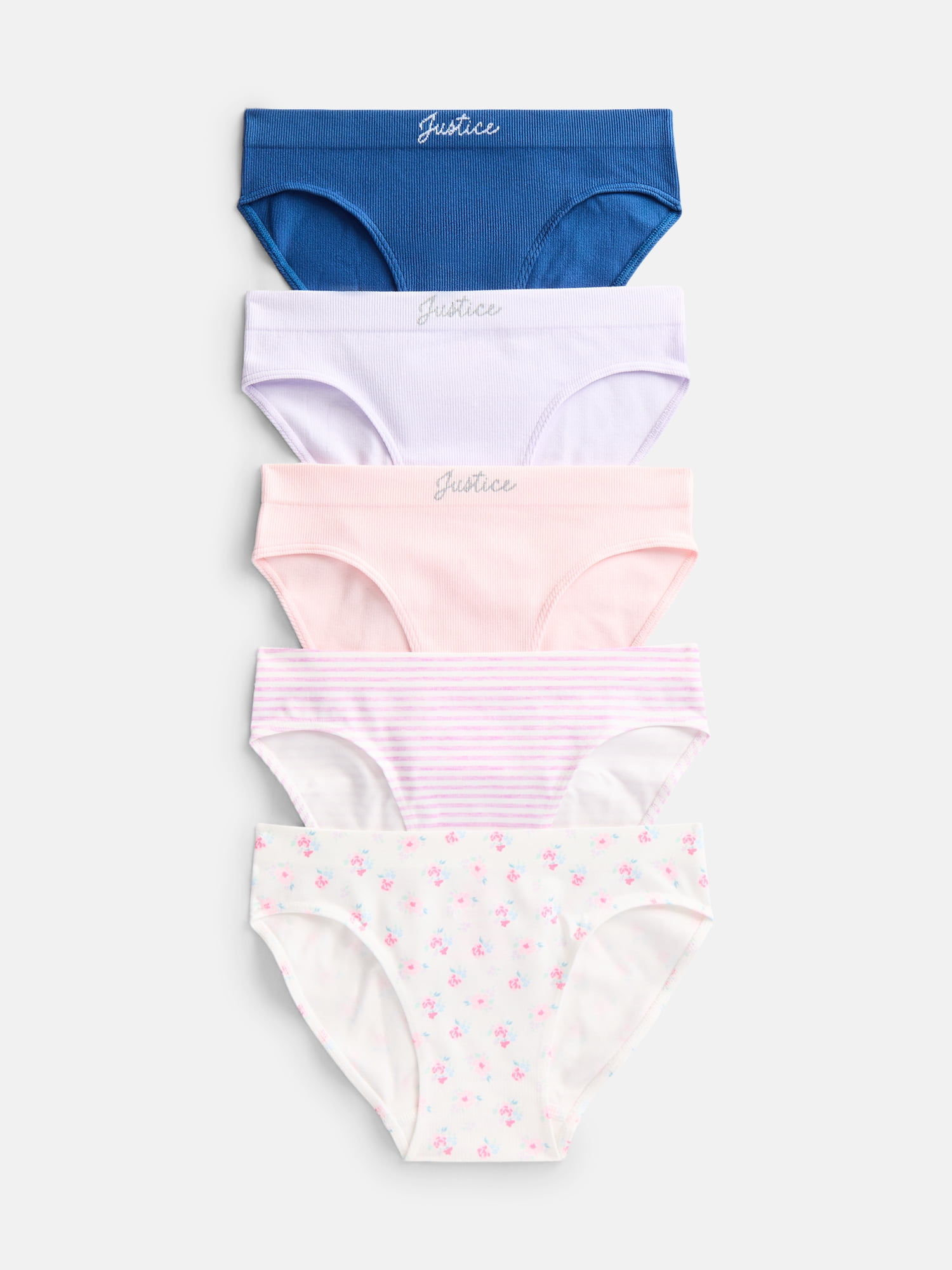Semeless Justice Girls Variegated Seamless Bikini Undies, 5-Pack, Sizes 6-16 ...