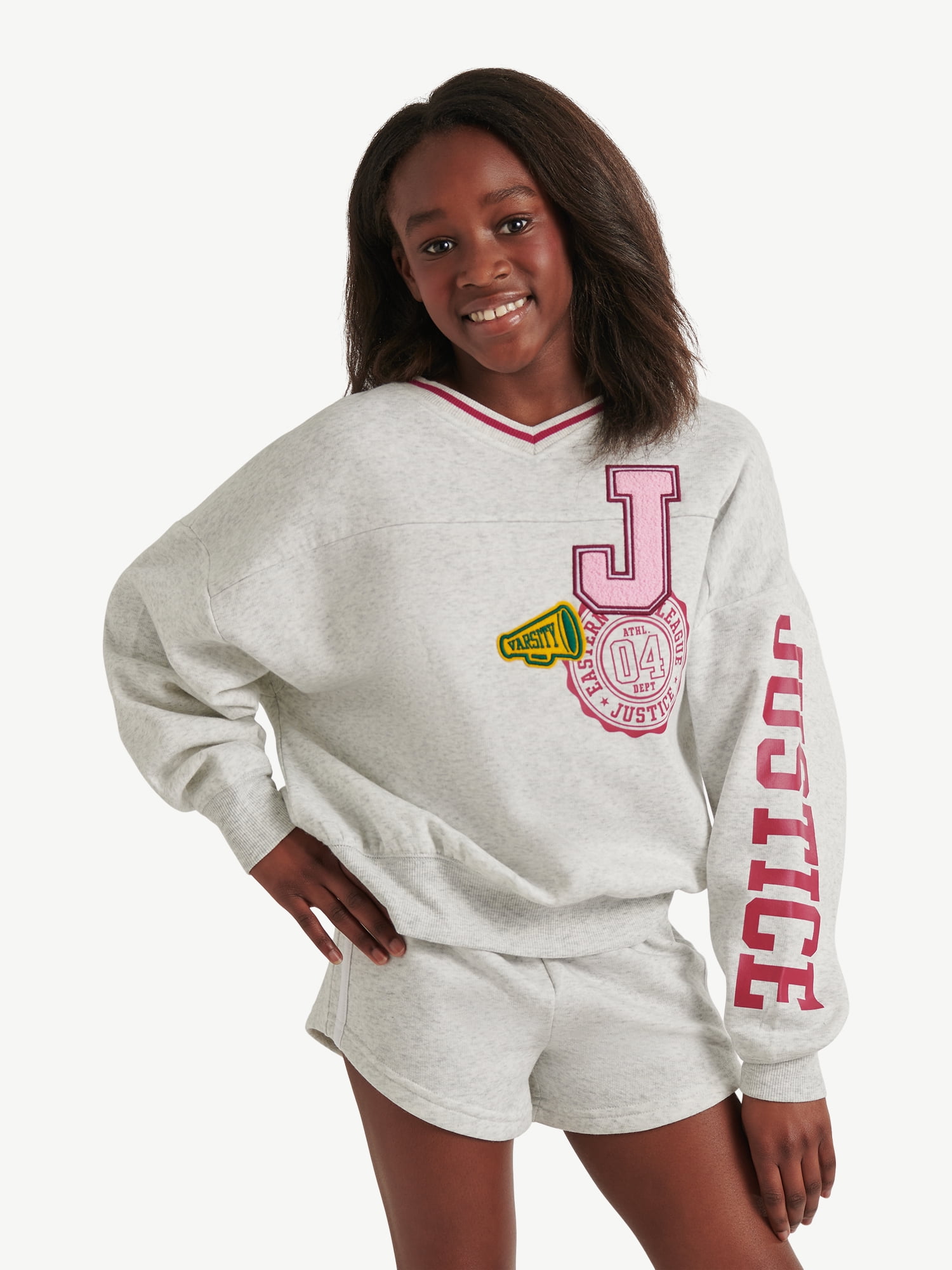 Justice Girls Varsity V-neck Sweatshirt, Sizes XS - XLP