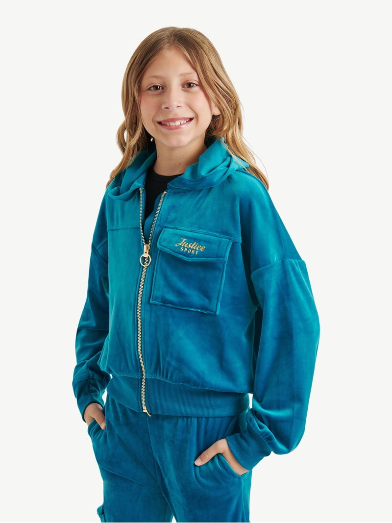 Justice Girls Velour Hooded Full Zip, Sizes XS - XLP - Walmart.com