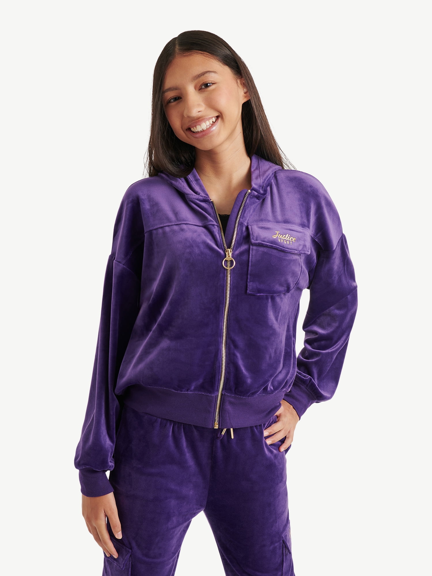 Justice Girls Velour Hooded Full Zip, Sizes XS - XLP - Walmart.com