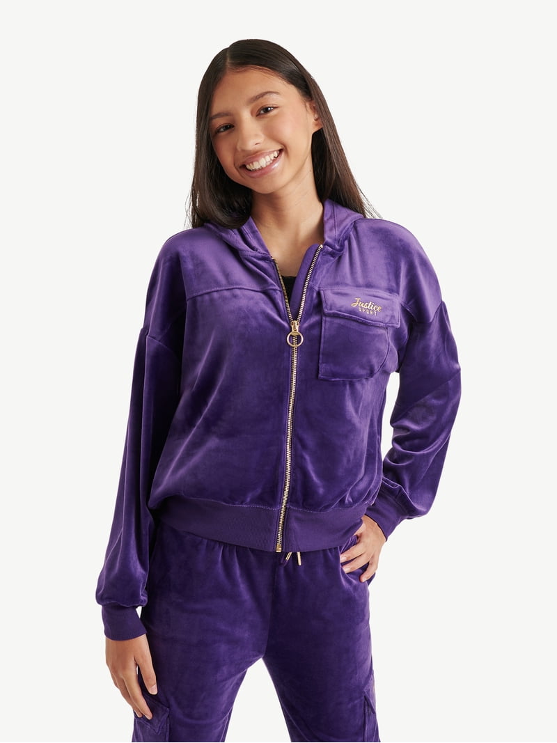Justice Girls Velour Hooded Full Zip, Sizes XS - XLP - Walmart.com