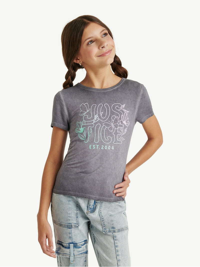 Justice Girls Washed Graphic Tee, Sizes XS - XLP - Walmart.com