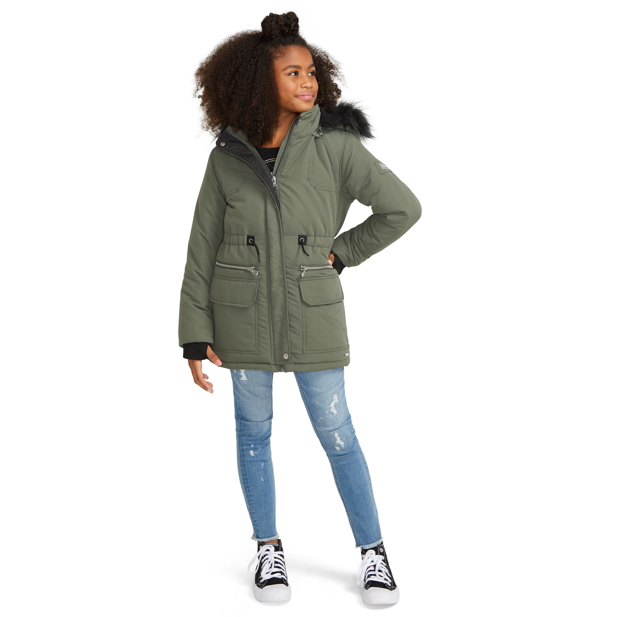 Girls Water-Resistant Canvas Faux Fur Pile-Lined Parka with Hood, - Walmart.com