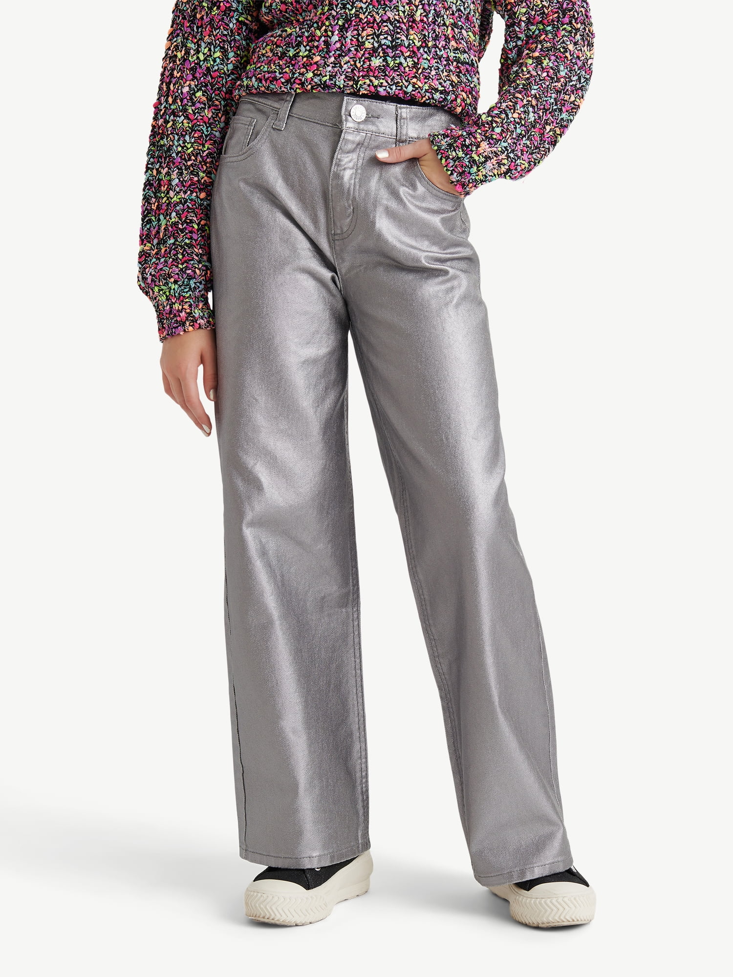 Justice Girls Wide Leg Silver Pleather Pant, Sizes 618, Slim & Plus