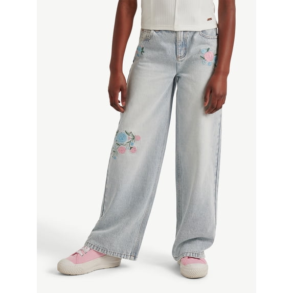 Justice Girls Wide Leg with Embroidery Jeans, Sizes 6-18, Slim & Plus