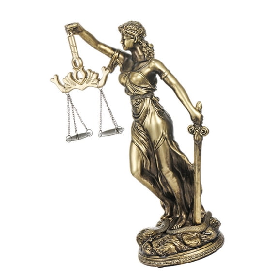 Justice Goddesses Statue Resin Bronze Finish Blind Law Lady Figurine with Scale Fairness Sculpture Ornament for Lawyers
