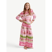 Justice Grinch Collab Girls Long Sleeve Notch Collar Button Front Top and Pant Pajama 2-Piece Set, Sizes 5-18