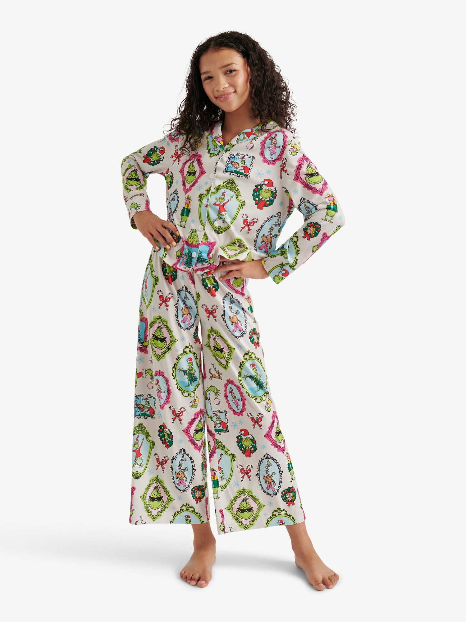 Justice Grinch Collab Girls Long Sleeve Notch Collar Button Front Top And Pant Pajama 2 Piece Set Sizes 5 18: How It Stacks Up