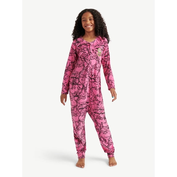 Justice Grinch Collab Girls Onesie Pajama with Mask, Sizes 5-18