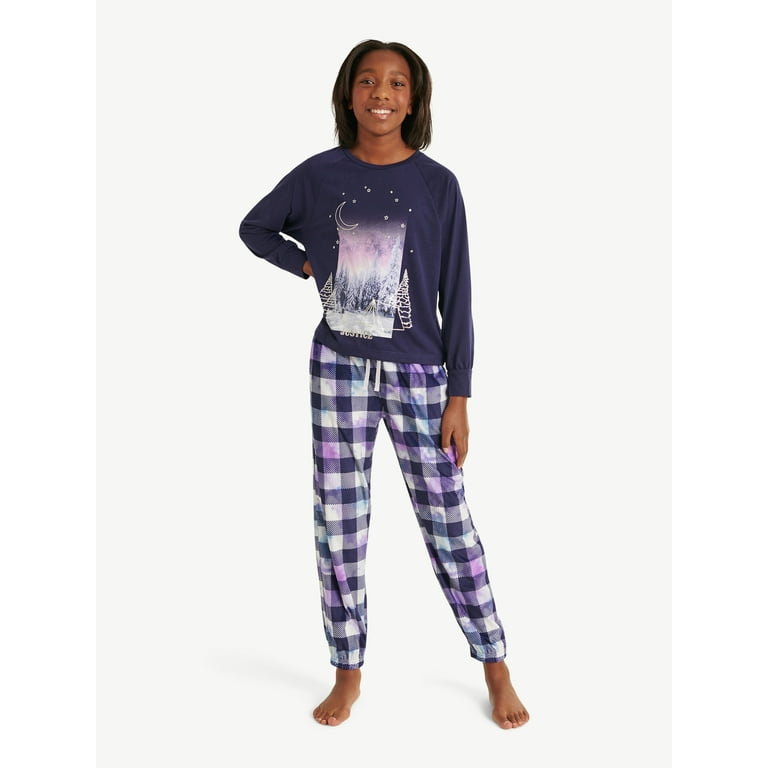 Justice Holiday Girls Pajama Plaid Set, 2-piece Pajama Set, Sizes