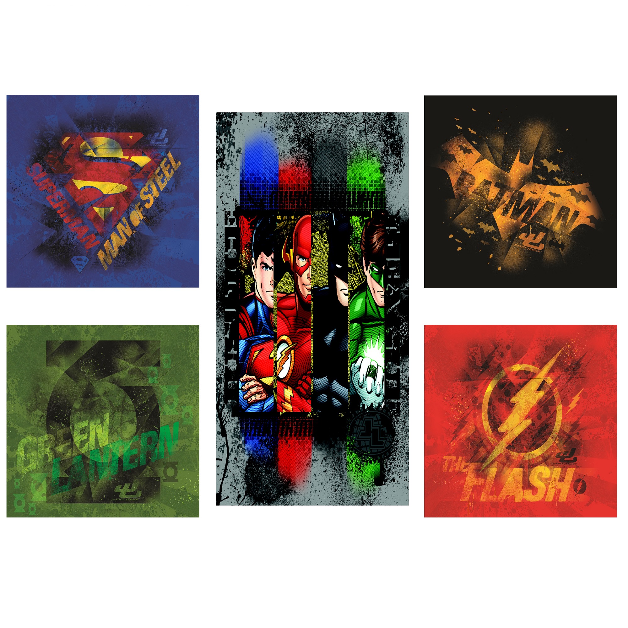 Justice League 5 Piece Canvas Wall Art Set Featuring Superhero Character Designs of Superman, Batman, Green Lantern and Flash Gordon, Multicolored - image 1 of 6