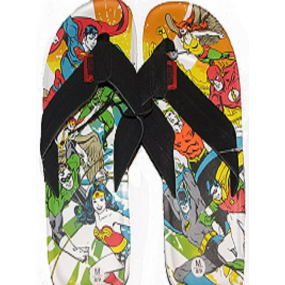 Justice League of America JLA Men Suede Leatherette Flip Flop Sandals DC Comics Superheroes Superman, Batman, Robin, Wonder Woman, The Flash, Aqua man (X-Large XL 12/13)