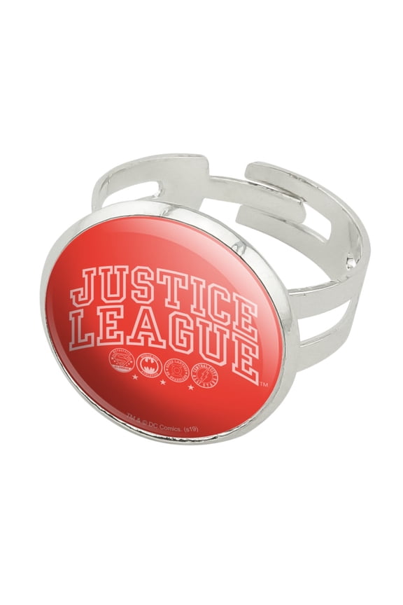 Justice League Athletic Logo Silver Plated Adjustable Novelty Ring