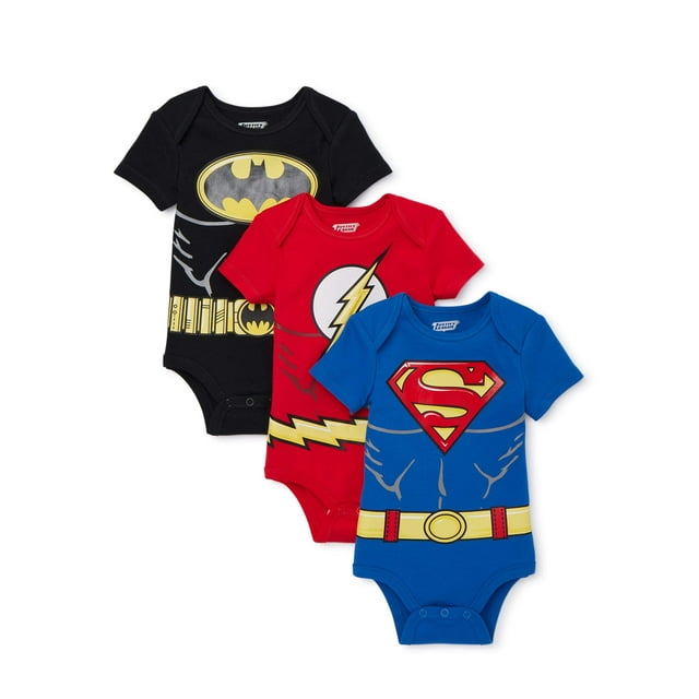 Justice League Baby Boy Short Sleeve Bodysuits, 3-Pack