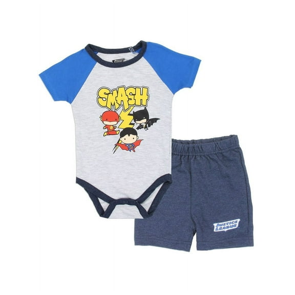Justice League Baby Boys' SMASH 2 Piece Creeper and Shorts Set