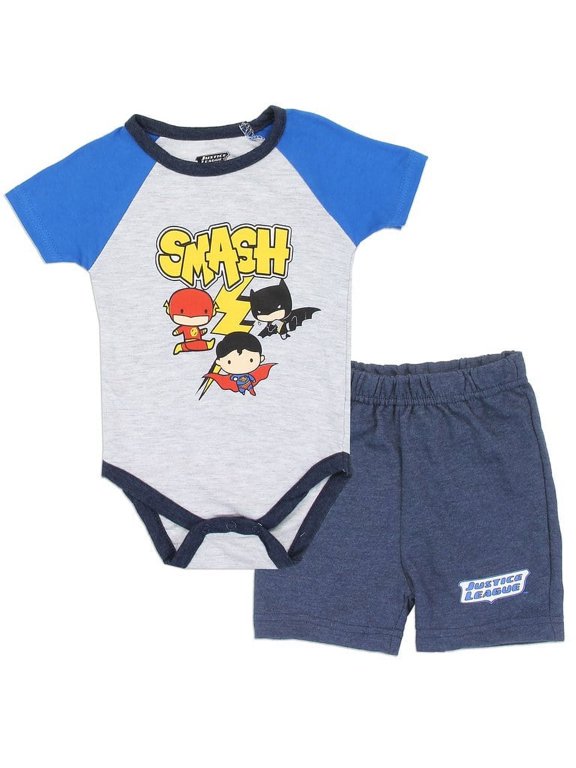 Justice League Baby Boys' SMASH 2 Piece Creeper and Shorts Set