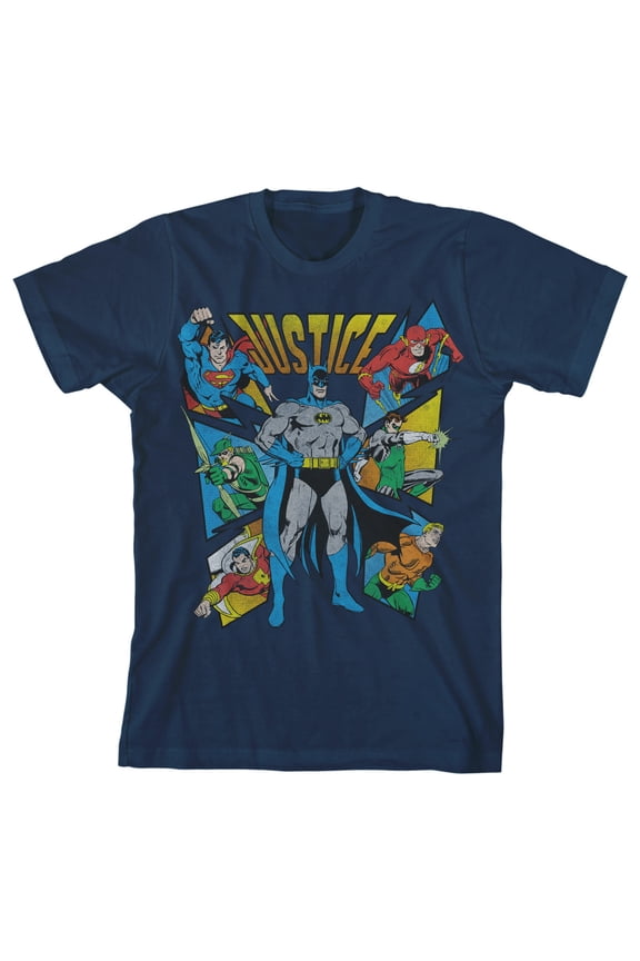 Justice League Batman And Comrades Boy's Navy T-shirt-XL
