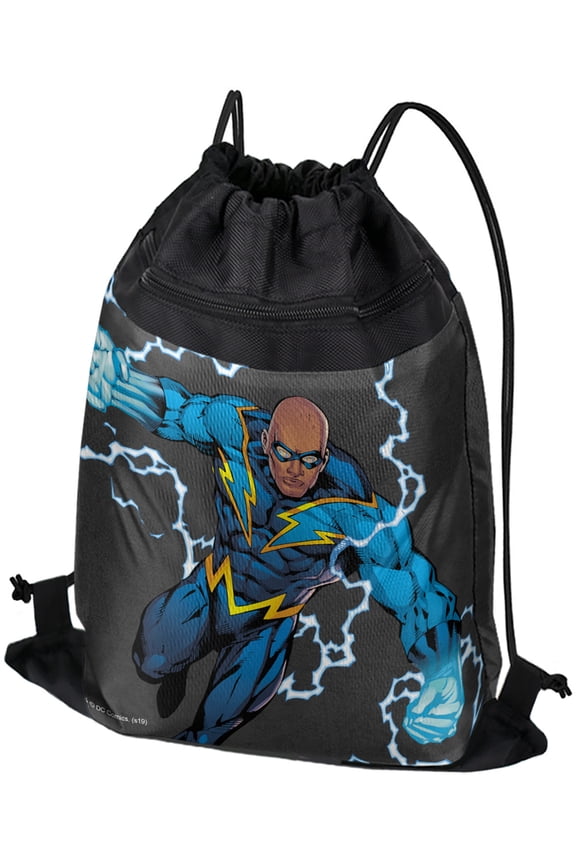 Justice League Black Lightning Character Drawstring Backpack Sports Bag Sackpack 17" x 13", Perfect for Gym, Yoga or Practice