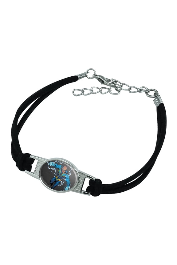 Justice League Black Lightning Character Novelty Suede Leather Metal Bracelet
