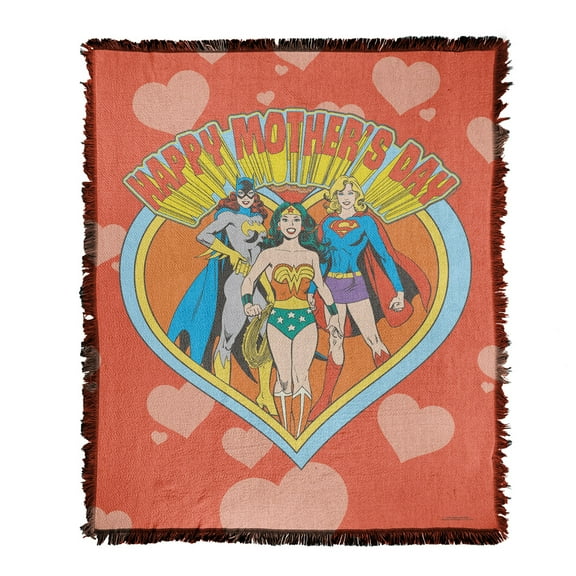 Justice League Blanket, 50"x60" Batgirl, Wonder Woman, Supergirl Mother's Day Woven Tapestry Cotton Blend Fringed Throw Blanket