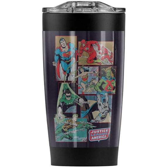 Justice League Boxes Stainless Steel Tumbler 20 oz Coffee Travel Mug/Cup, Vacuum Insulated & Double Wall with Leakproof Sliding Lid | Great for Hot Drinks and Cold Beverages