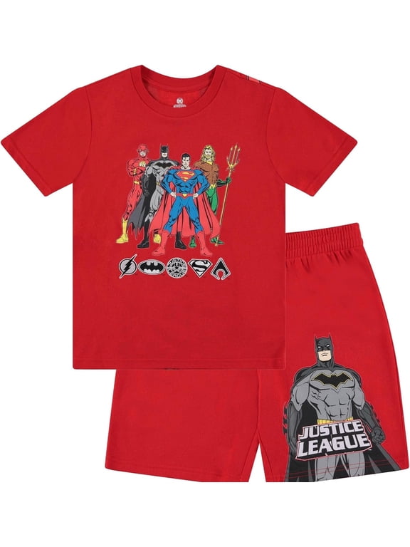 Justice League Boy's T-Shirt and Shorts Bundle Set- Little and Big Boys Superman,Batman Sizes 4-20