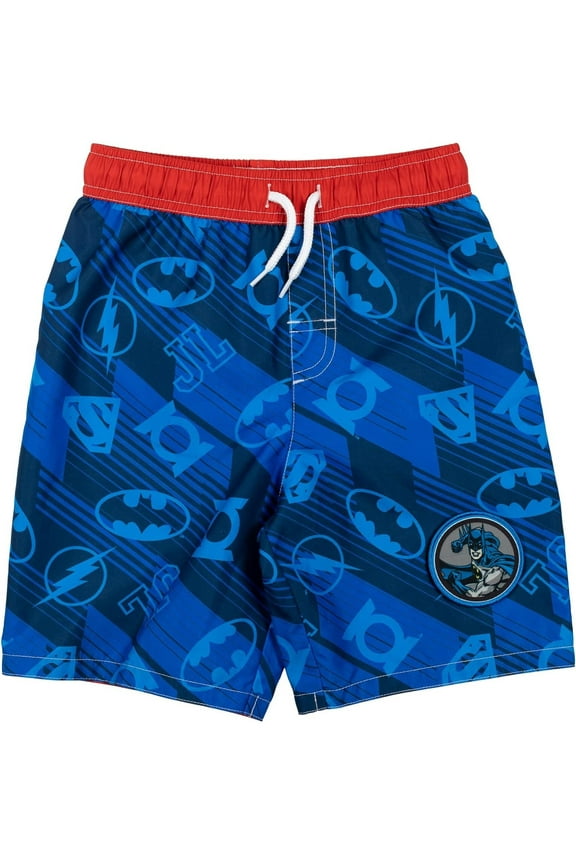 Boys' Batman, Superman, Flash Swim Trunks, Blue (8)